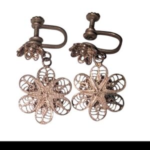 Elegant Silver Filigree Flower Earrings